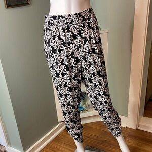 Boom Boom Jeans Rayon Gauze Floral Black White Tapered Pants XLarge XL Loose Fit